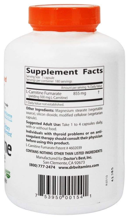 Doctor's Best L-Carnitine Fumarate, 855mg - 180 vcaps - Slimming and Weight Management at MySupplementShop by Doctor's Best