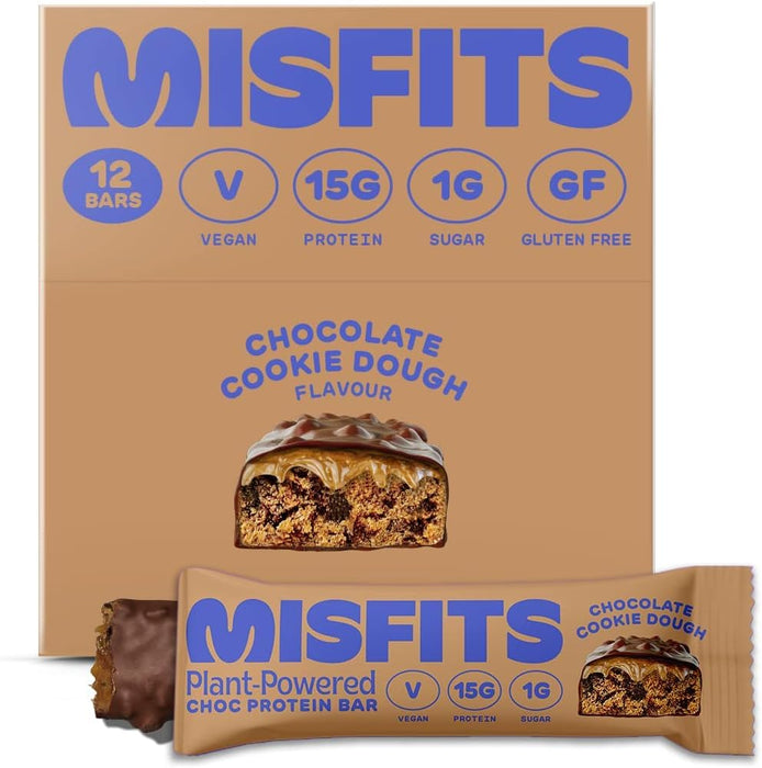 Misfits Vegan Protein Bar 12x45g Milk Chocolate Vegan Cookie Dough - Protein Bars at MySupplementShop by Misfits