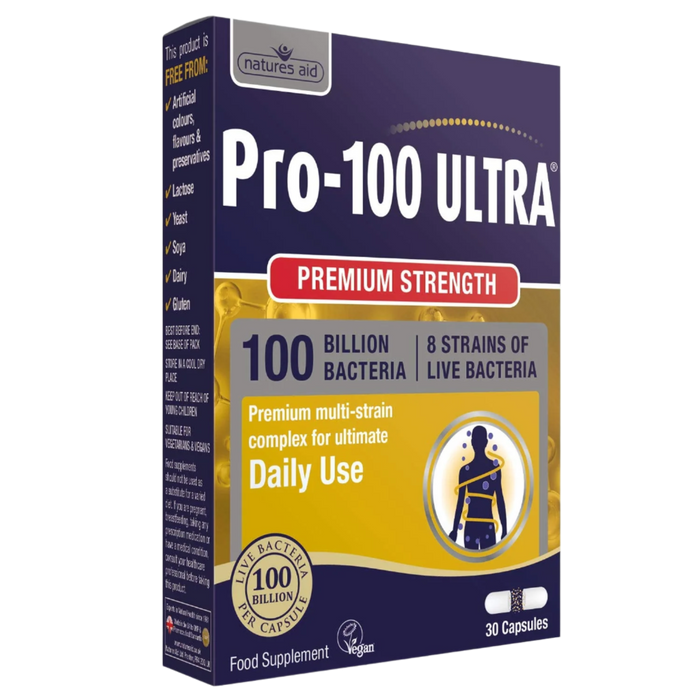 Natures Aid Pro-100 Ultra 8 Complexe de souches 30 gélules