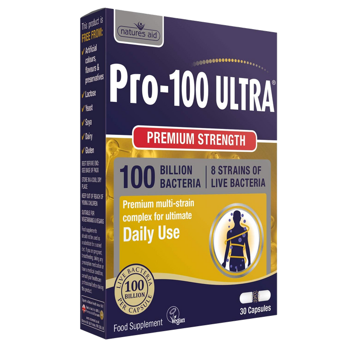 Natures Aid Pro-100 Ultra 8 Complexe de souches 30 gélules