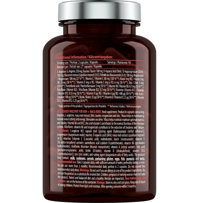 Multivit for Him + Maca Root - 90 caps - Health and Wellbeing at MySupplementShop by Essensey