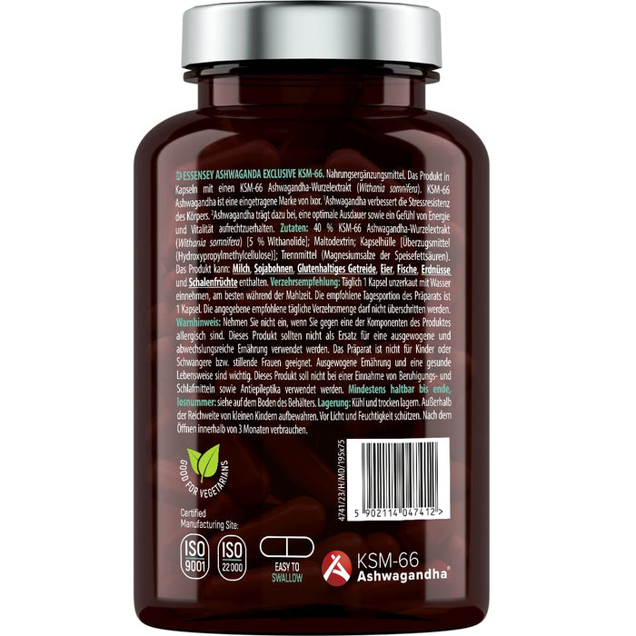 Ashwagandha Exclusive KSM-66 - 90 caps - Health and Wellbeing at MySupplementShop by Essensey