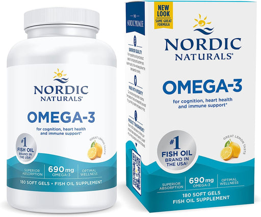 Nordic Naturals Omega-3, 690mg Lemon - 180 softgels - Health and Wellbeing at MySupplementShop by Nordic Naturals