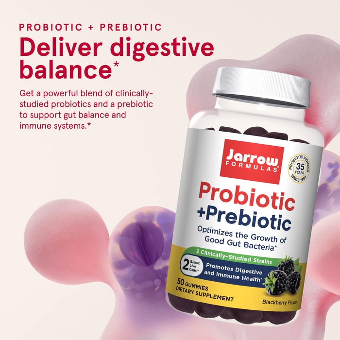 Jarrow Formulas Probiotic + Prebiotic, Blackberry - 60 gummies - Health and Wellbeing at MySupplementShop by Jarrow Formulas