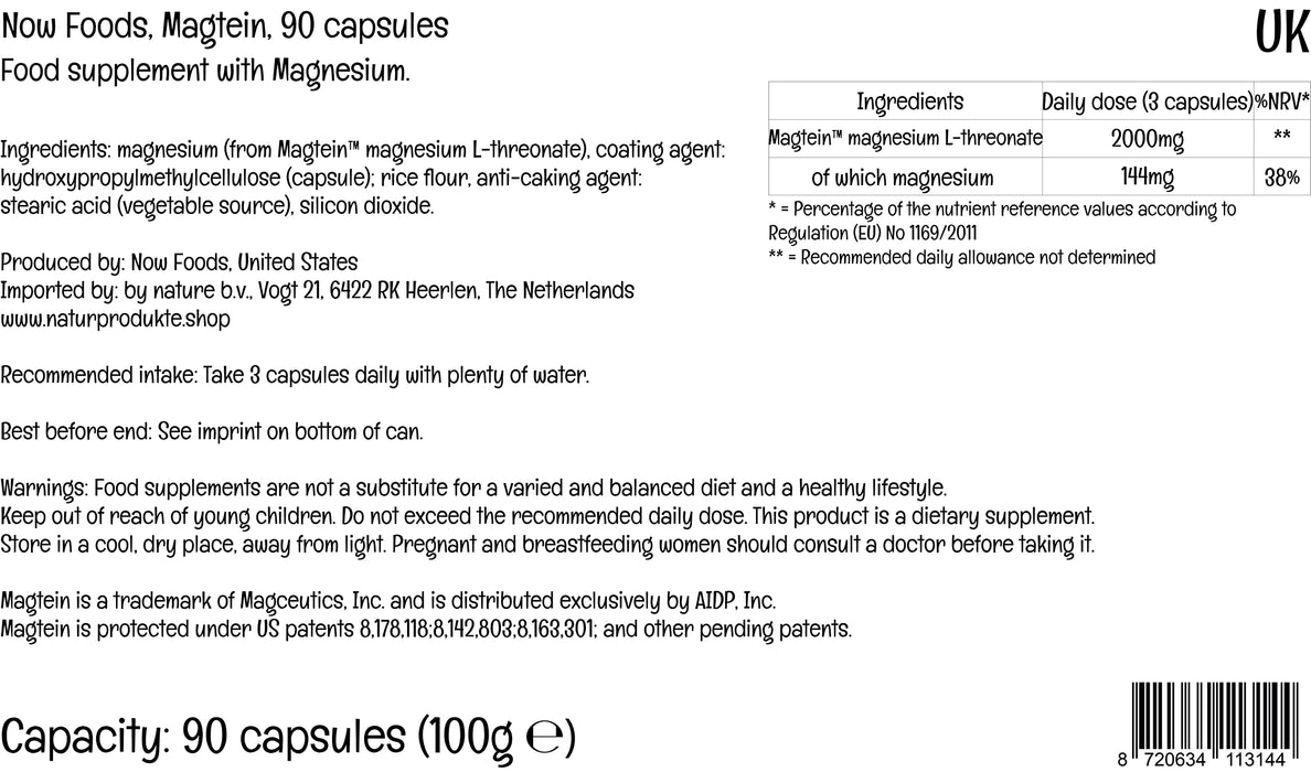 NOW Foods Magtein Magnesium L-Threonate - 90 vcaps - Vitamins & Minerals at MySupplementShop by NOW Foods