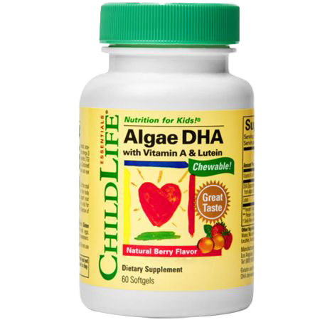 ChildLife Essentials Algae DHA with Vitamin A & Lutein 60 Chewable Softgels Berry Flavour