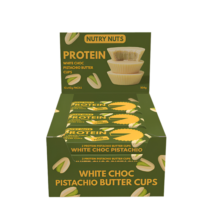 Nutry Nuts Protein-Butterbecher, 12 x 42 g, weiße Schoko-Pistazien