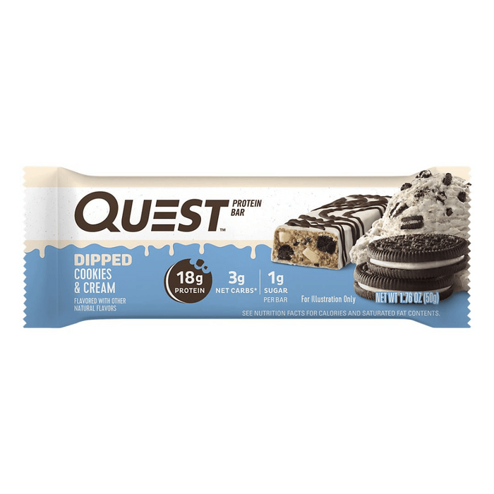 Quest Nutrition Bar 12x60g Dipped Cookies & Cream - Sports Supplements at MySupplementShop by Quest Nutrition