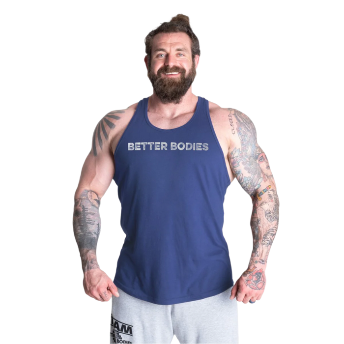 Better Bodies Logo Essential T-Back Bright Blue – 100% Cotton Gym and Lifestyle Tank