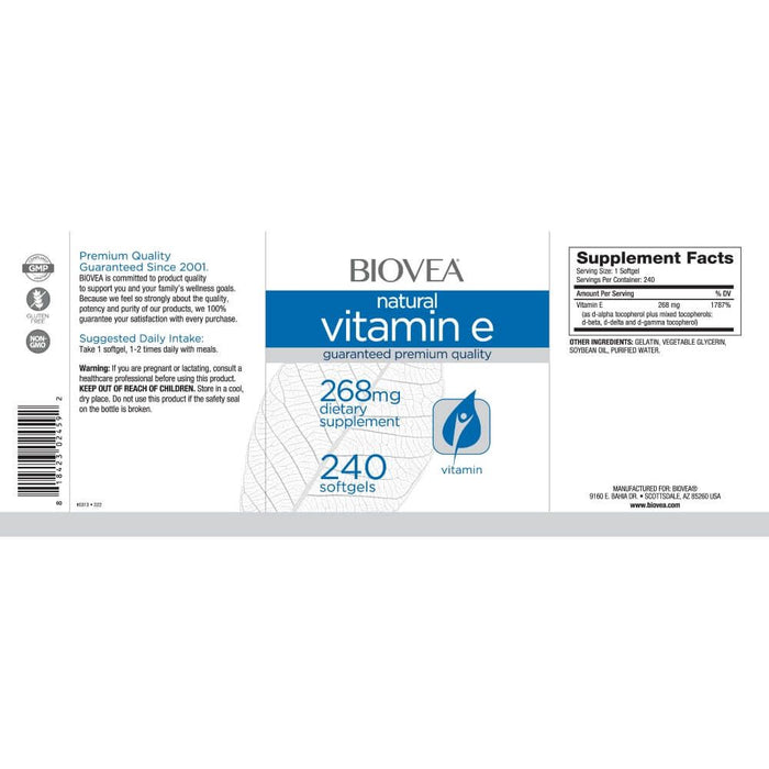 Biovea Vitamin E 267mg (400iu) 240 Softgels - Skin Care at MySupplementShop by Biovea