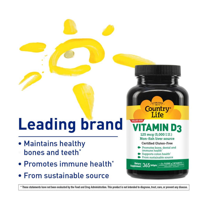 Country Life Vitamin D3 5000iu 60 Softgels - Immune Support at MySupplementShop by Country Life