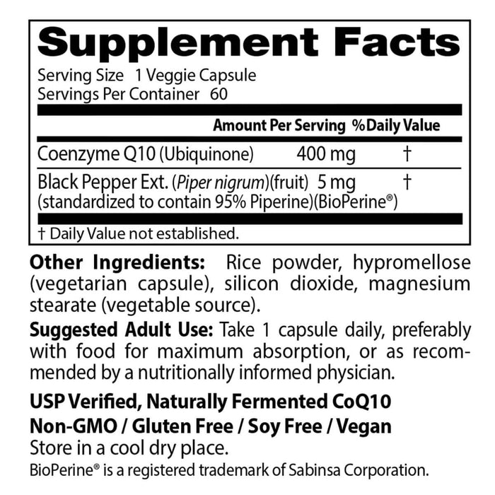 Doctor's Best High Absorption CoQ10 with BioPerine 400 mg 60 Veggie Capsules - Health and Wellbeing at MySupplementShop by Doctor's Best