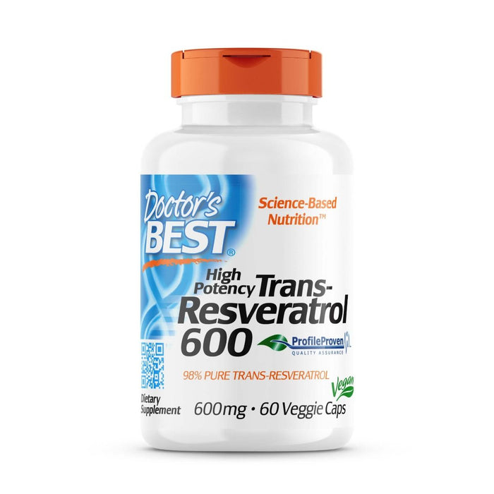 Doctor's Best High Potency Trans-Resveratrol 600, 600 mg 60 Veggie Capsules - Health and Wellbeing at MySupplementShop by Doctor's Best