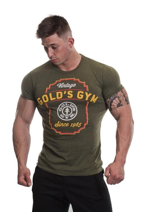 Gold's Gym Printed Vintage Style T-Shirt Army Marl - Medium - T-shirt at MySupplementShop by Gold's Gym