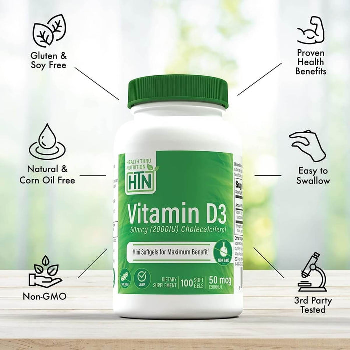 Health Thru Nutrition Vitamin D3 2,000iu (50mcg) 100 Softgels - Immune Support at MySupplementShop by Health Thru Nutrition