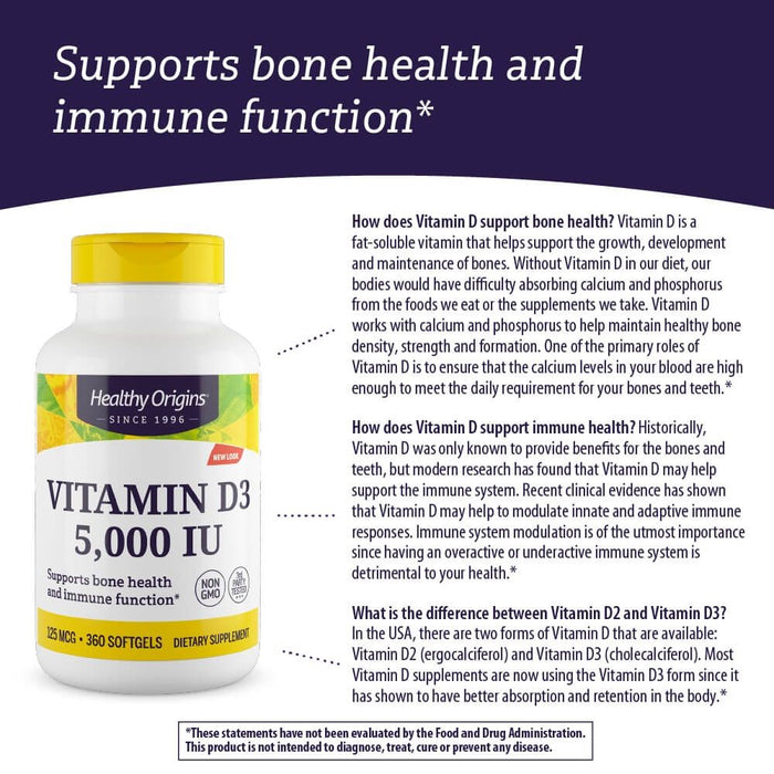 Healthy Origins Vitamin D3 5,000iu 360 Softgels - Immune Support at MySupplementShop by Healthy Origins