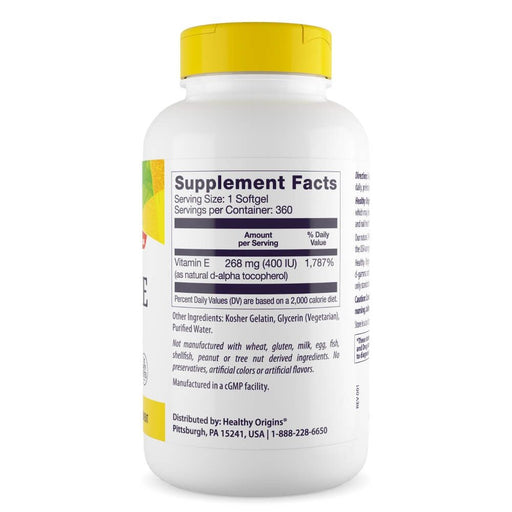 Healthy Origins Vitamin E 400iu 360 Softgels - Skin Care at MySupplementShop by Healthy Origins