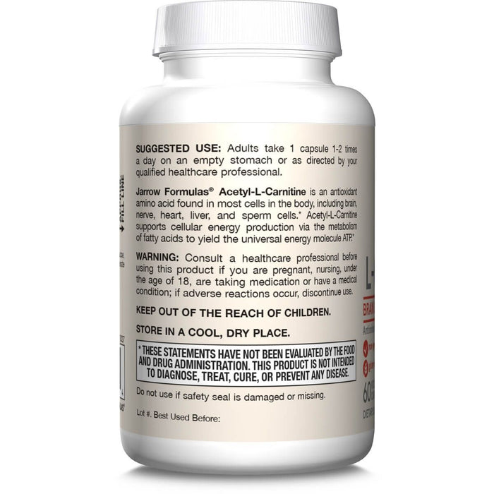 Jarrow Formulas Acetyl L-Carnitine 500mg 60 Veggie Capsules - Amino Acids and BCAAs at MySupplementShop by Jarrow Formulas