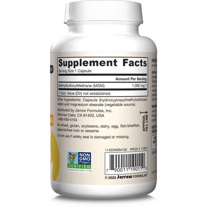 Jarrow Formulas MSM 1,000mg 100 Veggie Capsules - Joint Support at MySupplementShop by Jarrow Formulas