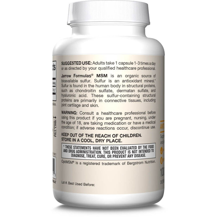 Jarrow Formulas MSM 1,000mg 100 Veggie Capsules - Joint Support at MySupplementShop by Jarrow Formulas