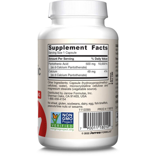 Jarrow Formulas Pantothenic Acid B5 500mg 100 Veggie Capsules - Energy & Vitality at MySupplementShop by Jarrow Formulas