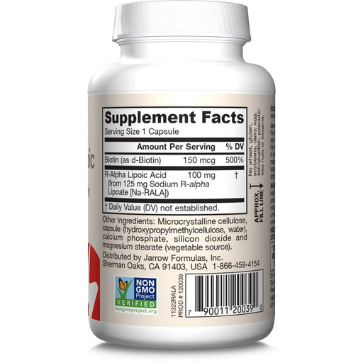 Jarrow Formulas R-Alpha Lipoic Acid + Biotin 60 Veggie Capsules - Health and Wellbeing at MySupplementShop by Jarrow Formulas