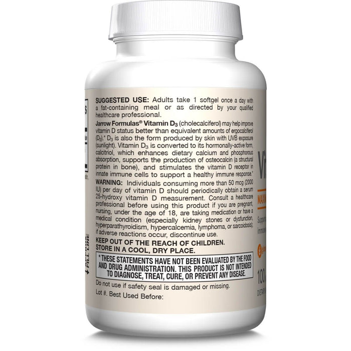 Jarrow Formulas Vitamin D3 125 mcg (5000 IU) 100 Softgels - Vitamins & Minerals at MySupplementShop by Jarrow Formulas