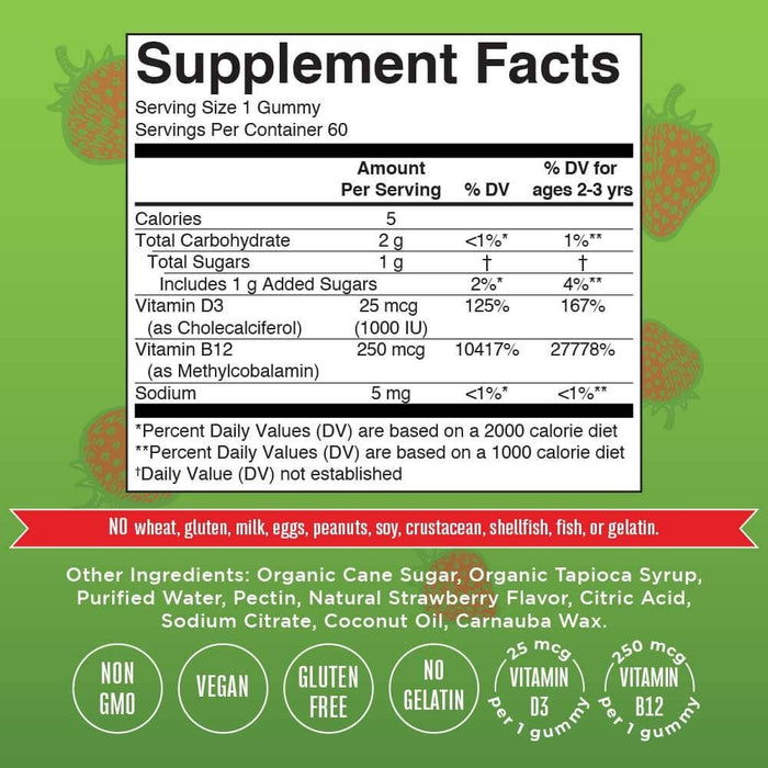 MaryRuth's Vitamin D3+B12 60 Gummies (Strawberry) - Cellular Health at MySupplementShop by Mary Ruth