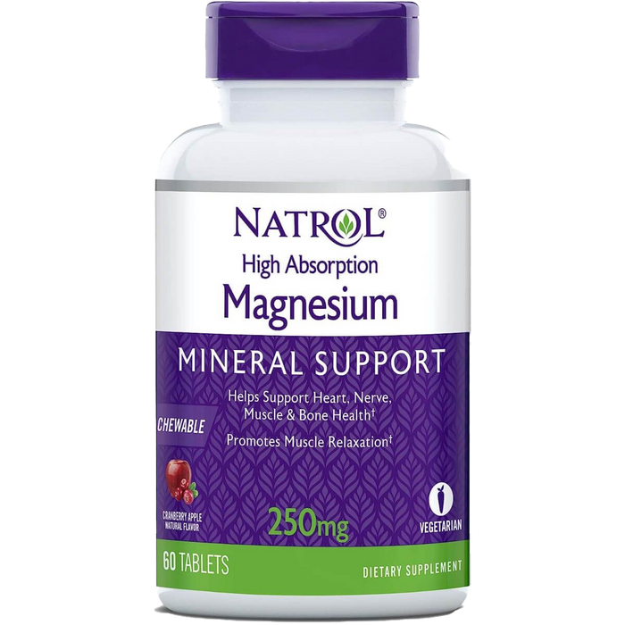 Natrol Magnesium mit hoher Absorption, 250 mg (Cranberry-Apfel) – 60 Kautabletten