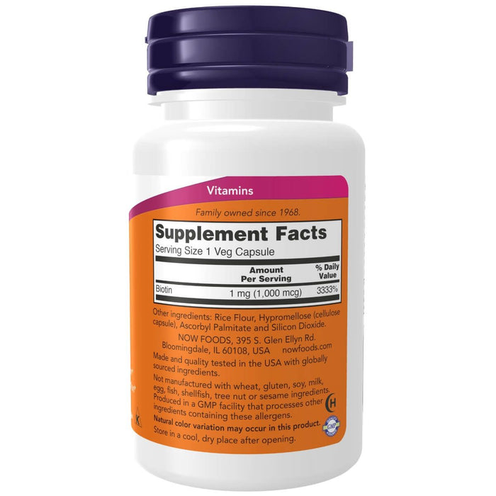 NOW Foods Biotin 1,000 mcg 100 Veg Capsules - Vitamins & Minerals at MySupplementShop by NOW Foods