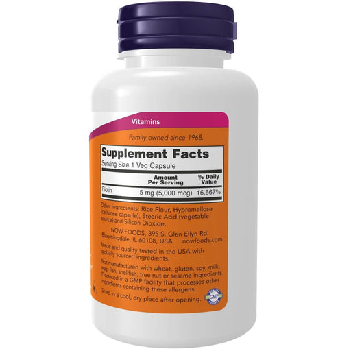 NOW Foods Biotin 5,000 mcg 120 Veg Capsules - Vitamins & Minerals at MySupplementShop by NOW Foods