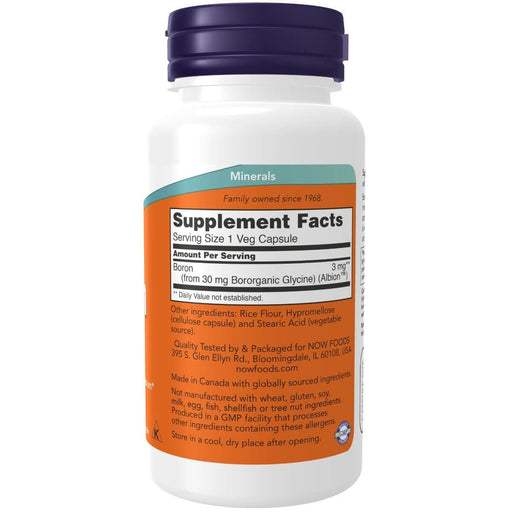 NOW Foods Boron 3 mg 100 Veg Capsules - Health and Wellbeing at MySupplementShop by NOW Foods