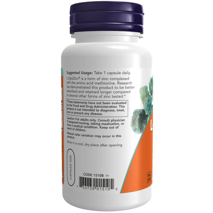 NOW Foods L-OptiZinc 30 mg 100 Veg Capsules - Health and Wellbeing at MySupplementShop by NOW Foods