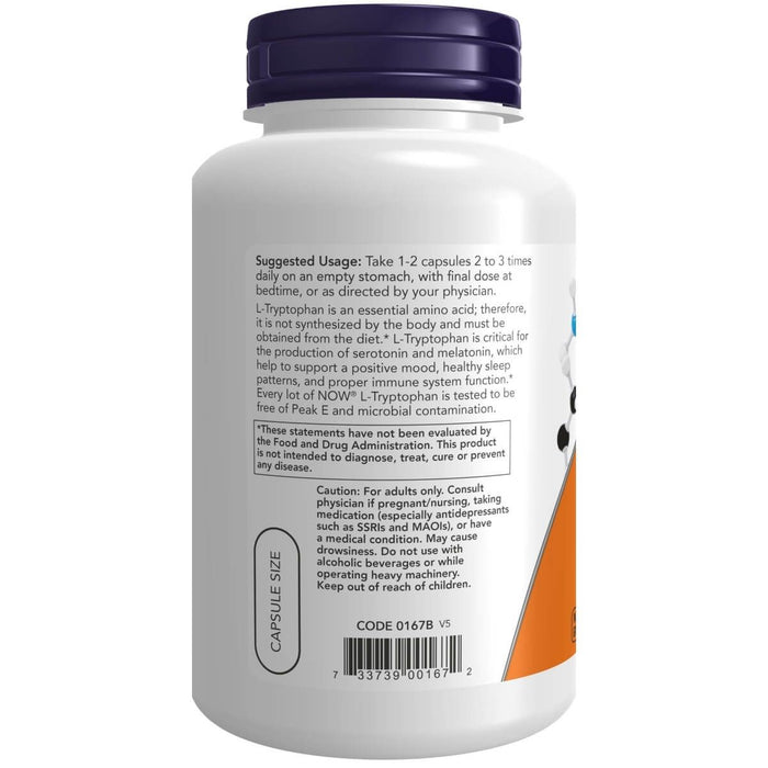 NOW Foods L-Tryptophan 500 mg 120 Veg Capsules - Amino Acids and BCAAs at MySupplementShop by NOW Foods