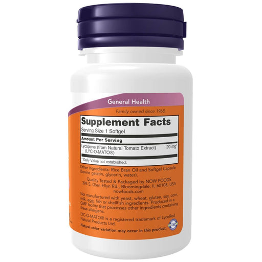 NOW Foods Lycopene 20 mg 50 Softgels - Health and Wellbeing at MySupplementShop by NOW Foods