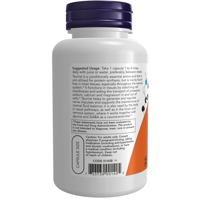 NOW Foods Taurine 500 mg 100 Veg Capsules - Amino Acids and BCAAs at MySupplementShop by NOW Foods