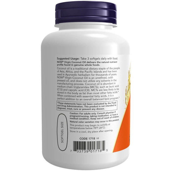 NOW Foods Virgin Coconut Oil 1000 mg 120 Softgels - Omegas, EFAs, CLA, Oils at MySupplementShop by NOW Foods