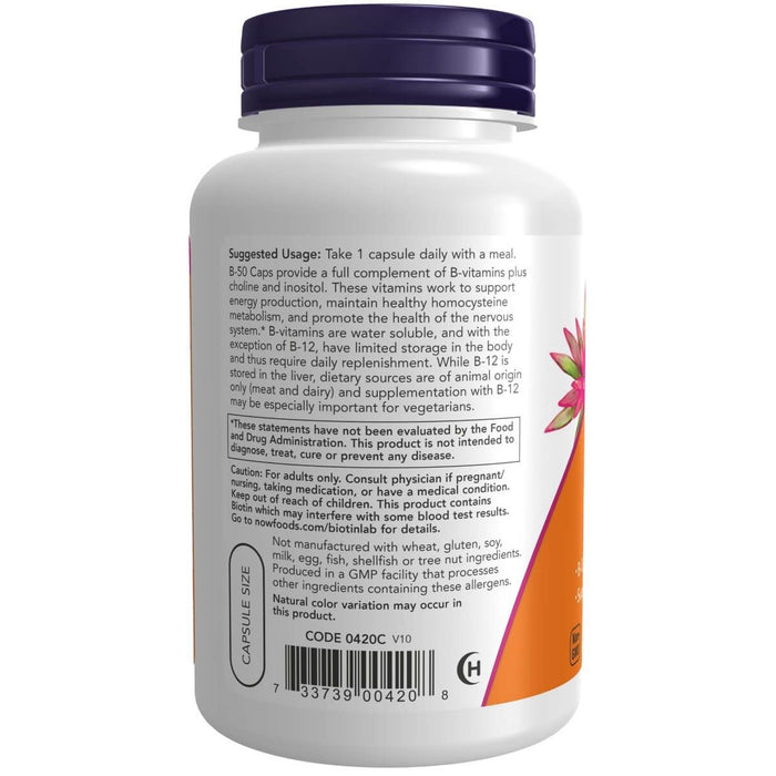 NOW Foods Vitamin B-50 mg 100 Veg Capsules - Vitamins & Minerals at MySupplementShop by NOW Foods