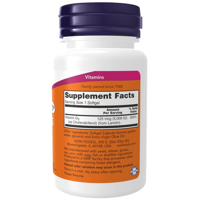 NOW Foods Vitamin D-3 5,000 IU 240 Softgels - Vitamins & Minerals at MySupplementShop by NOW Foods