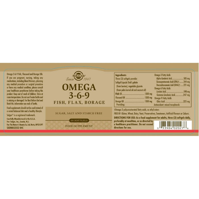 Solgar Omega 3-6-9 Softgels Pack of 60 - Brain & Memory at MySupplementShop by Solgar