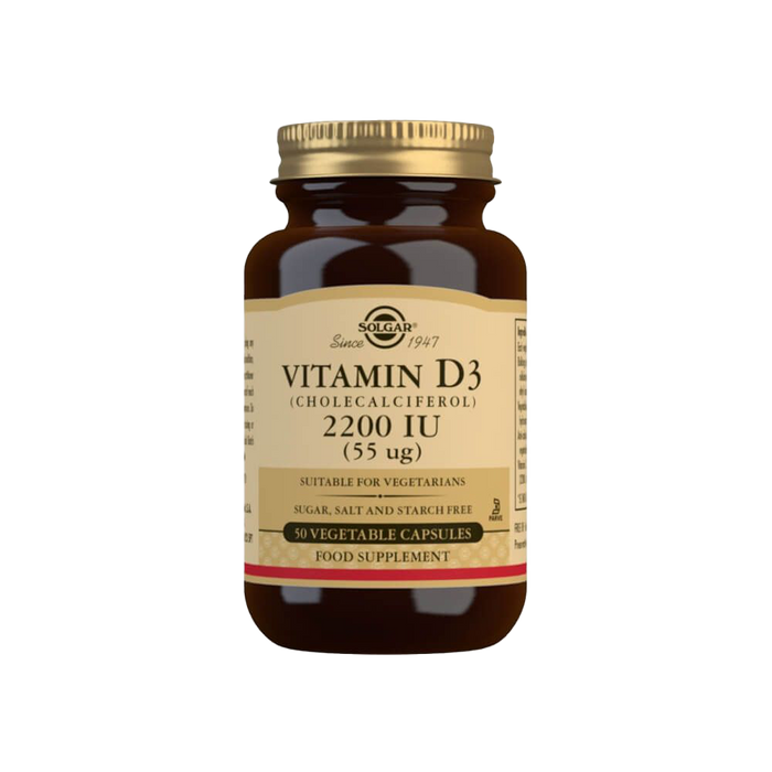 Solgar Vitamine D3 (cholécalciférol) 2200 UI (55 µg) Capsules végétales Paquet de 50