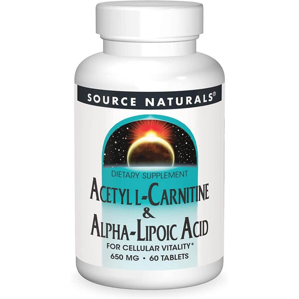 Source Naturals Acetyl L-Carnitine & Alpha-Lipoic Acid 650mg 60 Tablets - Cellular Health at MySupplementShop by Source Naturals