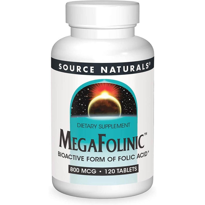 Source Naturals MegaFolinic (Folic Acid) 800mcg 120 Tablets - Brain & Memory at MySupplementShop by Source Naturals