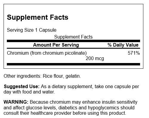 Swanson Chromium Picolinate 200 mcg 100 Capsules - Slimming and Weight Management at MySupplementShop by Swanson