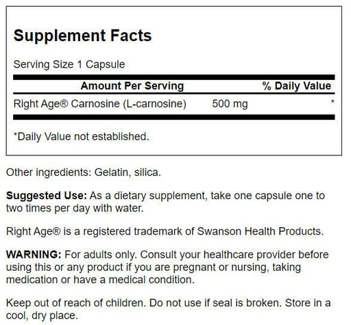 Swanson L-Carnosine 500 mg 60 Capsules - Cellular Health at MySupplementShop by Swanson