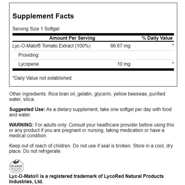 Swanson Lyc-O-Mato Lycopene 10mg 60 Softgels - Bladder, Kidney, Prostate at MySupplementShop by Swanson