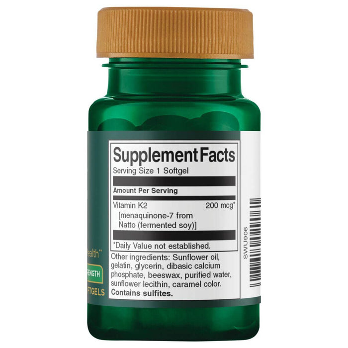 Swanson Maximum Strength, Real Food Vitamin K2, 200mcg 30 Softgels - Vitamins & Minerals at MySupplementShop by Swanson