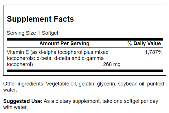 Swanson Vitamin E Mixed Tocopherols 400iu 250 Softgels - Skin Care at MySupplementShop by Swanson