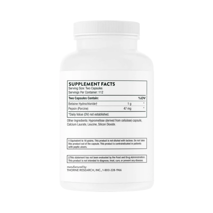 Thorne Research Betaine HCL &amp; Pepsin 225 Capsules