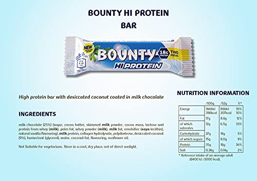 Bounty Hi Protein Bar (12 x 52g) High Protein Energy Snack with Milk Chocolate and Coconut 18g Protein - Sports Nutrition at MySupplementShop by Bounty